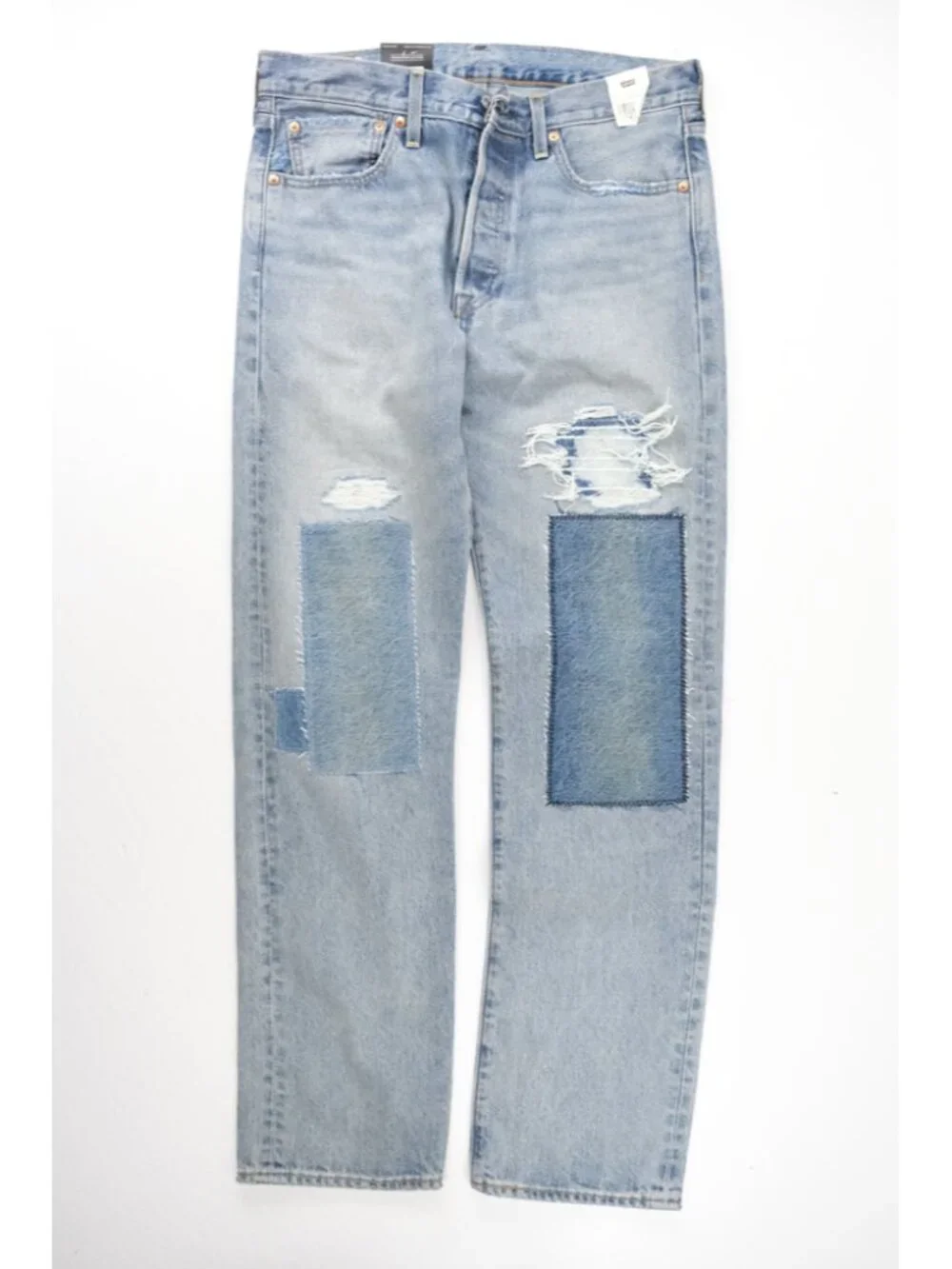 Levi’s Premium 501 Distressed Straight Leg Selvedge Jeans ‘Blue’ sz mens W32xL32
